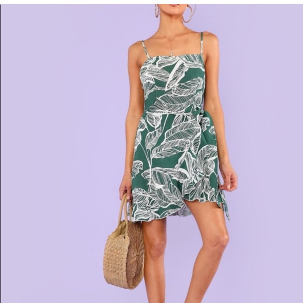 Green Leaf Print Dress - XS